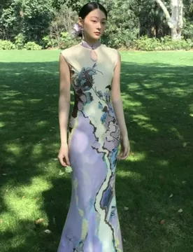Individuality Printed Cheongsam Dress Plus-size Chubby Girls Summer New Fashion Two-wear Mesh Vest Long Skirt New Chinese-style - Aliexpress - FashionsVida