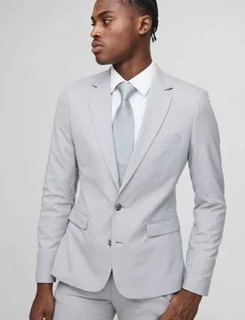 Herren Super Skinny Einreihiger Anzugblazer Grey Größe 38 - boohooMAN - FashionsVida
