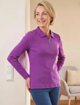 Baumwoll-Ripp-Polo mit Zipper - Blaubeere - female - Size: 38 - Avena - FashionsVida