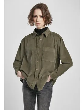 Chemise à Manches Longues Corduroy Oversized Olive S - Urban classics - FashionsVida