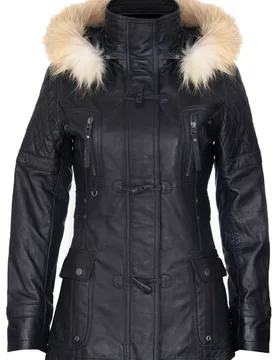 Women's Quilted Leather Hooded Parka Jacket-Northampton in Black Size: 10 - Black - Size: 10 - Infinity Leather - FashionsVida