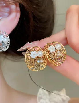 Minar Trendy White Shell Flower Natural Stone Imitation Pearl Hollow Out Oval Dangle Earrings for Women Real Gold Silver Copper - Aliexpress - FashionsVida