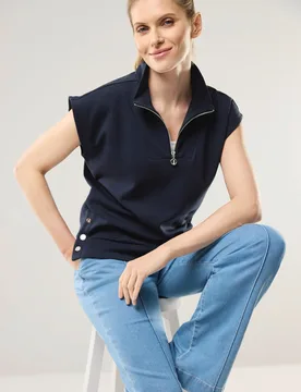 Troyer Pullunder, normale Größen, Farbe Blau, 46, weicher Baumwoll-/Modalmix bequem, da elastisch Damen - Walbusch - FashionsVida