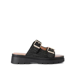 Womens Bormio Buckle Sandals - Black Fabric - Size Uk 7
