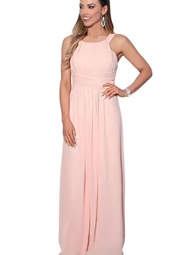 Women's Pleated Front Chiffon Maxi Dress in Pink Size: 14 - Pink - Size: 14 - KRISP - FashionsVida