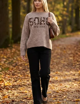 Soho New York Knitted Jumper - M/L / STONE MELANGE - female - Blue Vanilla - FashionsVida