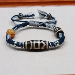 Tibetan ethnic style agate and dzi paired with yak bone beads, hand-woven cotton cord, adjustable vintage bracelet
