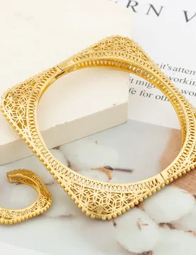 Geometry Bangle Ring Jewelry Set for Women 2Pcs Hollowed-out Bracelet Ring Luxury Hand Accessories Daily Commuting Wear - Aliexpress - FashionsVida