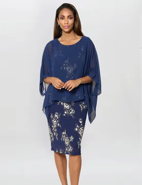 Womens Anne Foil Dress With Chiffon Cape - Navy - Size 10 Uk - Gina Bacconi - FashionsVida