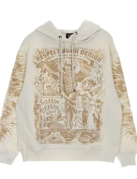 Felpa Leggera Cappuccio Uomo Respect Your Demon Hoodie Natural - IHS - FashionsVida