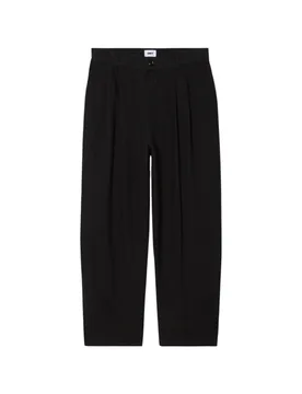 Foster pleated linen pants pantaloni sartoriali in lino gamba larga - black - OBEY - FashionsVida