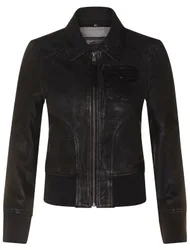 Womens Ma-1 Varsity Bomber Jacket-Modbury - Black Lamb Leather - Size 8 Uk
