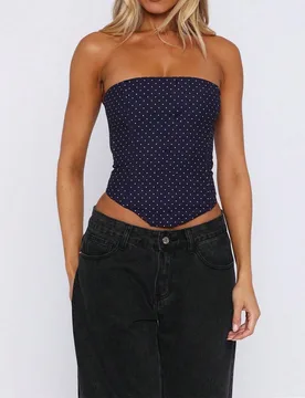 Top tubo elegante con estampado de puntos para fiesta, sexy, de mujer. Camiseta básica elástica, adecuada para todas las estaciones, especialmente v - Shein - FashionsVida