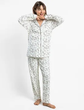 Pijama largo abierto de mujer de punto de algodón - Admas - FashionsVida