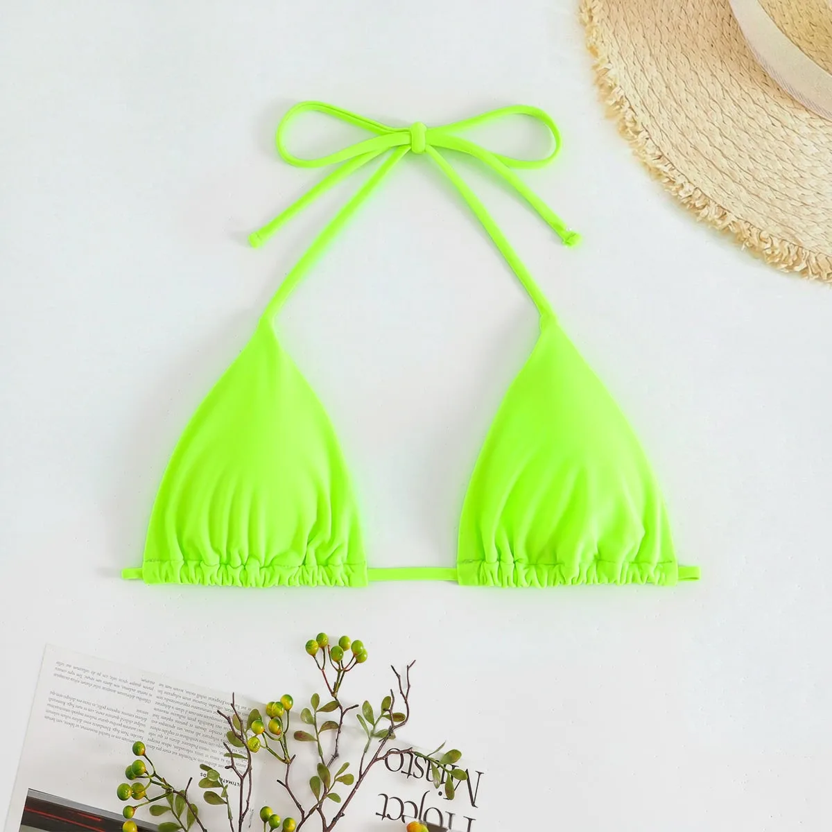 Parte superior de bikini halter triangular neón para playa de verano XL - Shein - FashionsVida