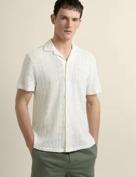 Tait Mens Diamond Crochet Short Sleeve Shirt - - Size: S - Larsson & Co - FashionsVida