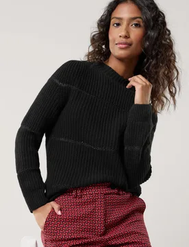 Pullover Paillettenstreifen, noch offen: Größenlauf, Farbe Schwarz, 38, nahtlos gestrickt mit edlem Cashmere Damen - Walbusch - FashionsVida