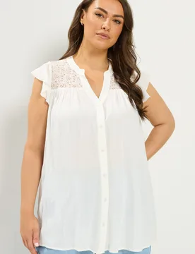 Women's Lace Detail Blouse in White Size: 14 - White - Size: 14 - Yours - FashionsVida
