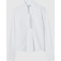 Camisa de popelín de mujer de manga larga con cuello victoriano de volantes