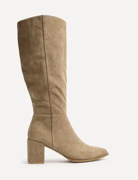Women's Swerve Beige Suede Block Heeled Long Boot Size: 3-Standard Fit - Beige - Size: 3-Standard Fit - Linzi - FashionsVida