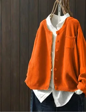 Cardigan de punto con cuello redondo y botones delanteros para mujer de talla grande, suéter holgado de manga larga con hombros caídos y bolsillos, - Shein - FashionsVida