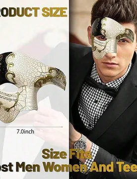 Set de mascarada de media cara estilo Fantasma de la Ópera para hombres - Máscara de media cara y moño, perfecto para Halloween, carnaval, bailes y - Shein - FashionsVida