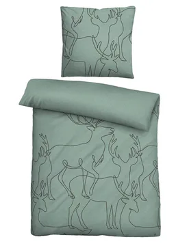Melange-Flanell Bettwäsche Hirsch fichte, 1x 135x200 cm + 1x 80x80 cm - Biberna - FashionsVida