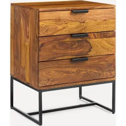 Mesita de noche de madera de palisandro con 3 cajones Bremen