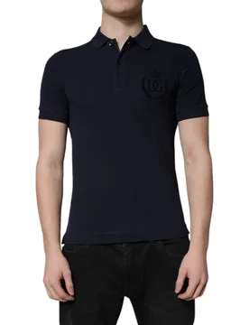 Mens Polo Shirt Embroidered Logo - Navy Cotton - Size Eu 44 (Mens) - Dolce & Gabbana - FashionsVida