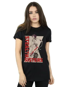 Women's Black Widow Movie Stealth Sisters Cotton Boyfriend T-Shirt Size: 2XL - Black - Size: 2XL - Marvel - FashionsVida