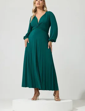 Women's Knot Pleated Maxi Dress in Green Size: 20 - Green - Size: 20 - Yours - FashionsVida