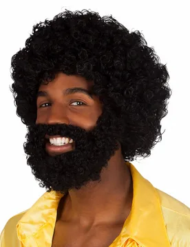 Er-Herrenperücke Afro mit Vollbart Disco-Kostümzubehör schwarz - BOLAND BV - FashionsVida
