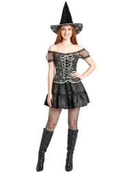 Sexy Hexe Halloween Kostüm schwarz-silber