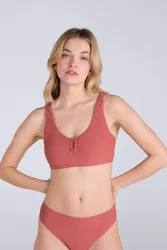 Florence Womens Ribbed Bikini Top - Burgundy - Burgundy - Size: 8