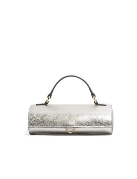 Ledertasche - Flache Hänkeltasche silber Damen - JULIA SKERGETH - FashionsVida