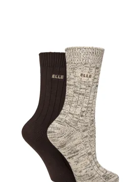 Women's 2 Pair Elle Chunky Cotton Ribbed Boot Socks Classic Beige 4-8 - Assorted - Size: Small - SockShop - FashionsVida