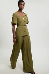 Women's Viscose Blend Wide Leg Tailored Trouser in Olive Size: 6 - Olive - Size: 6