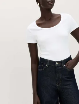 Cotton Rich Scoop Neck Slim Fit T-Shirt Soft White female - M&S - FashionsVida