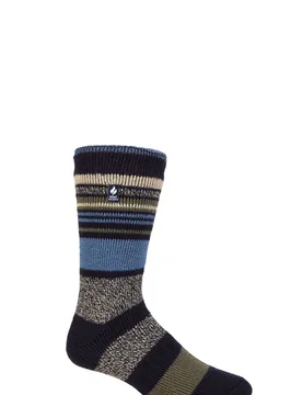 Mens 1 Pair SOCKSHOP 2.3 TOG Patterned and Plain Thermal Socks Galway Multi Stripe Navy / Olive 6-11 - Blue - Size: 6-11 Mens - Heat Holders - FashionsVida