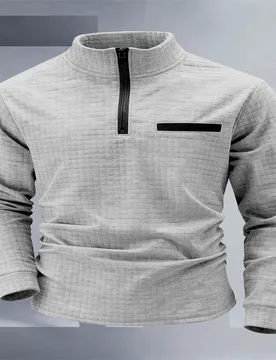 Men's Golf Shirt for Spring and Autumn: High-neck, plaid, sleeve pockets, zipper, stylish sporty long-sleeved polo shirt - Aliexpress - FashionsVida