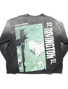 Washed Vintage Black Long Sleeve T-Shirt with Pattern Print RRR123 Relaxed Fit Cropped Style Fashion T Shirt Men Women Tops - Aliexpress - FashionsVida