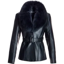 Chaqueta de mujer de piel con cuello de zorro desmontable
