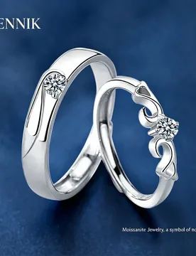 LENNIK S925 Sterling Silver Angel Wings Moissanite Couple Rings Ins Minimalist Adjustable Open Band Wedding Jewelry for Lovers - Aliexpress - FashionsVida