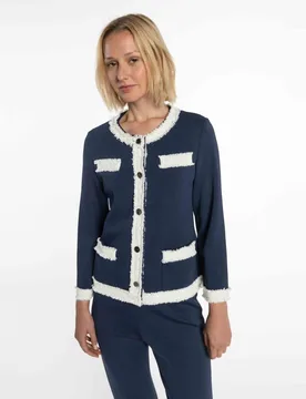 Chaqueta de mujer de punto con vivos de tweed - Naulover - FashionsVida