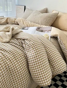 Juego de ropa de cama de 3 piezas (1 funda nórdica + 2 fundas de almohada, sin edredón incluido), juego de ropa de cama con estampado de cuadros min - Shein - FashionsVida