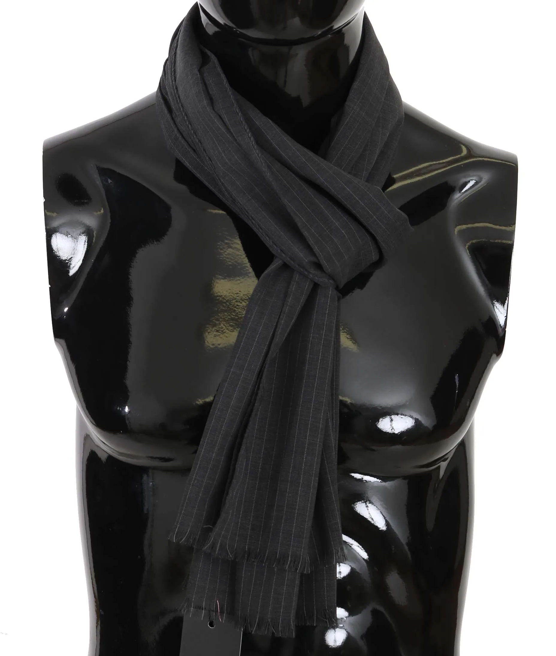 Mens Gray 100% Wool Striped Pattern Wrap Scarf - Grey - One Size - Dolce & Gabbana - FashionsVida