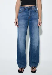D92 Jeans im Straight-Wide-Fit mit Destroyed-Details MITTELBLAUER DENIM-WASHED-LOOK 36