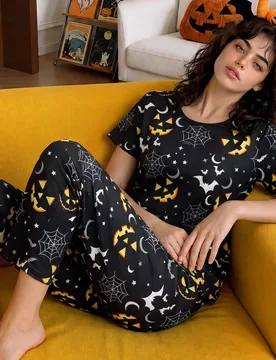 PJS1 Conjunto de pijama para mujer de seda de leche 160g con estampado digital L - Shein - FashionsVida