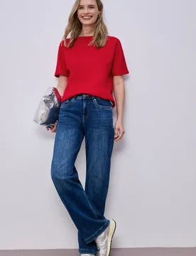 Dropped Shoulder Shirt mit Rippdetail female Rot - Street One - FashionsVida