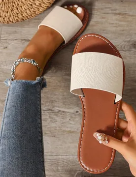 Sandalias de estilo coreano casual, planas y sin cordones para mujeres, de puntera abierta para usar en verano al aire libre/playa/apartamento, estilo - Shein - FashionsVida